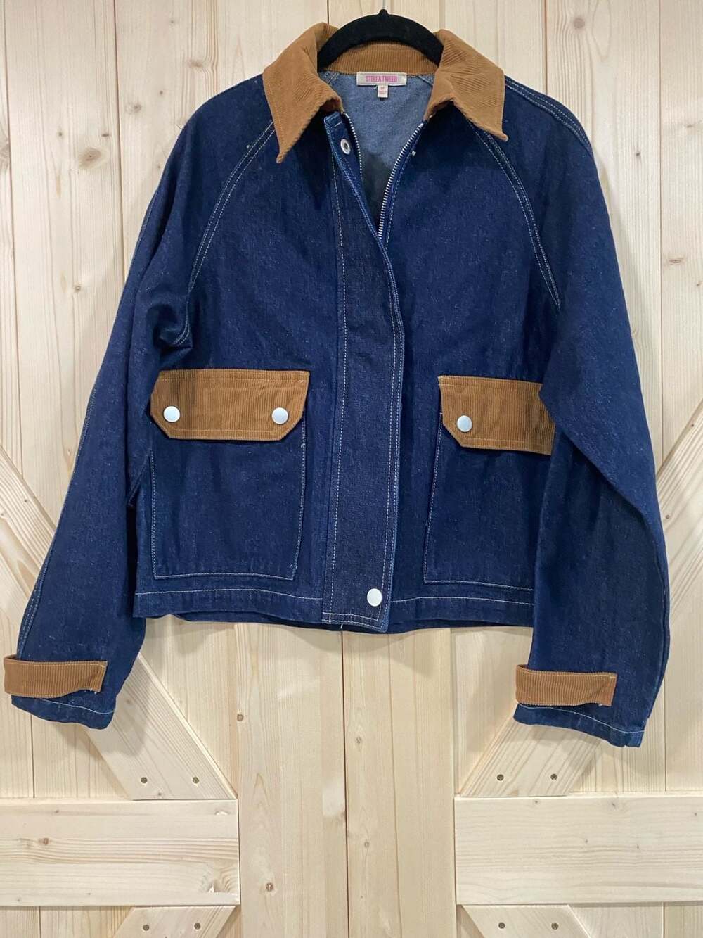 Stella Tweed Denim Jacket Size M Blue Corduroy Collar